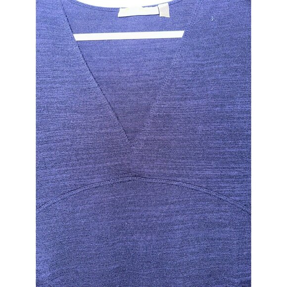 RD Style Long Sleeve Midi Dress Sz M Navy Blue Rayon Blend Knit V Neck - Picture 2 of 7